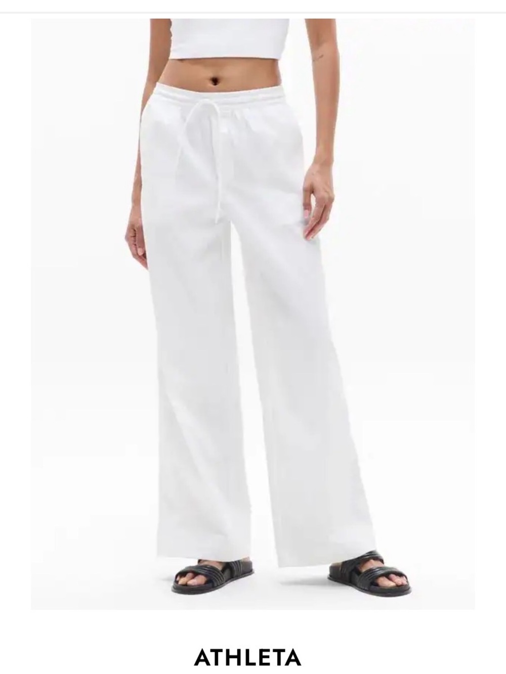 Athleta Drift Poplin Pants White Wide-Leg Drawstring Lounge Pants